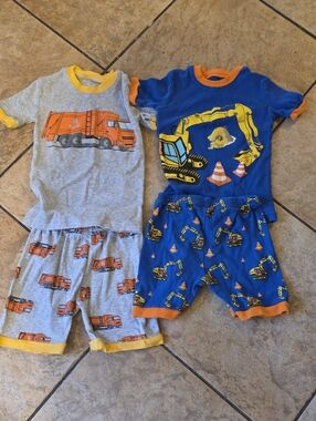 2 Sets Of Boys Construction Short Pajama Set - Gray & Blue